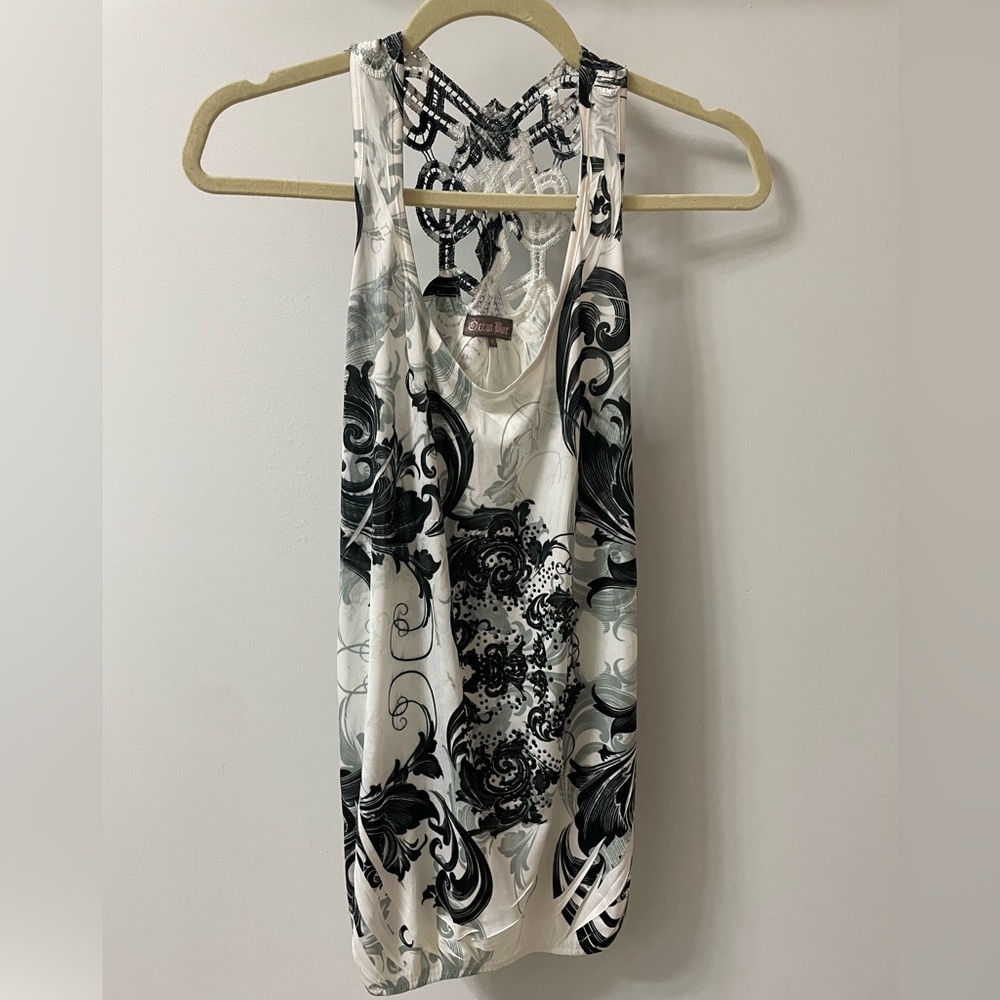Ocean Blue - S - White top - Black Rhinestone design